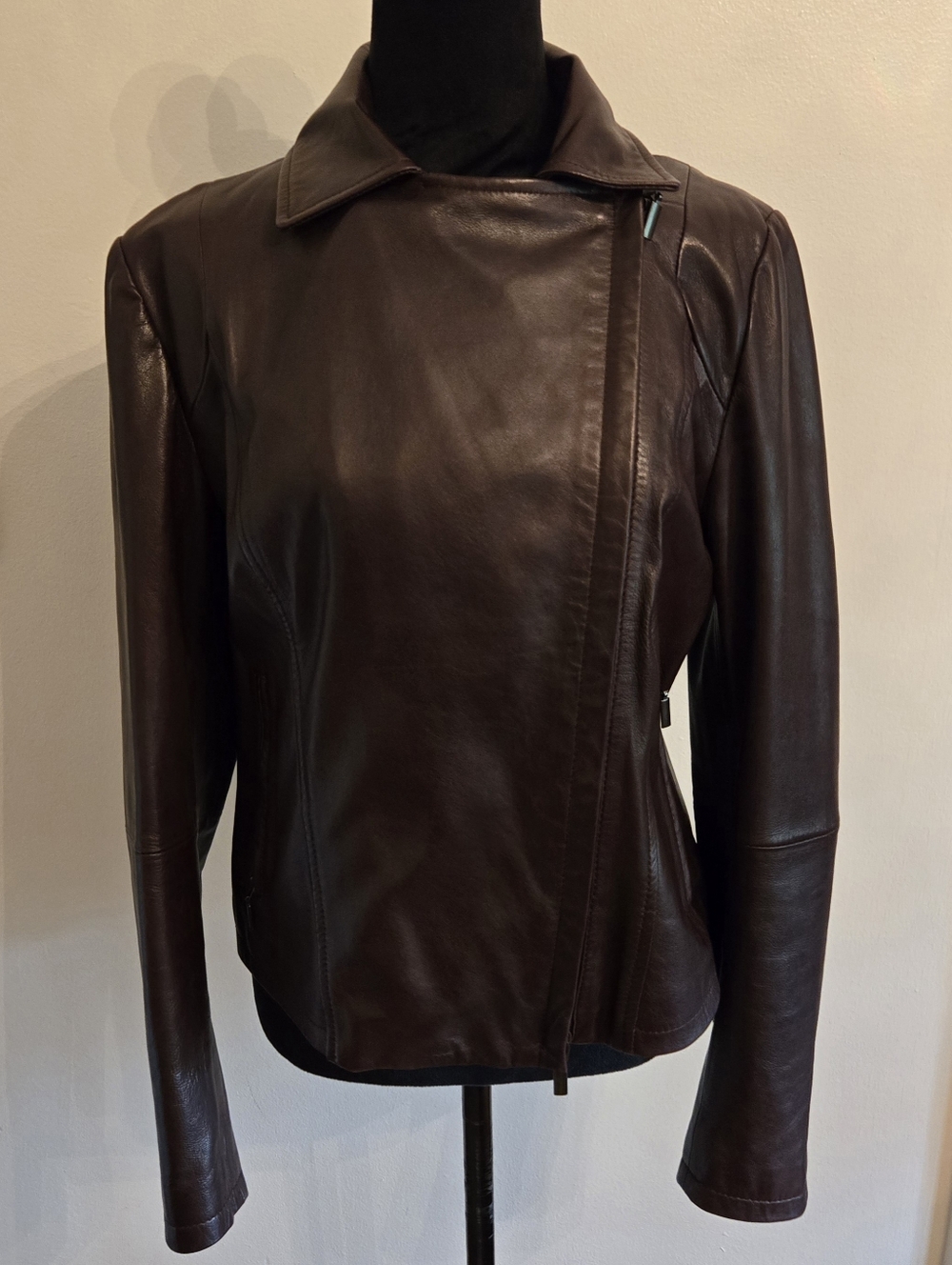 Weekend Max Mara Womens Brown Leather Lambskin Moto Jacket Size 10 - Picture 4 of 13